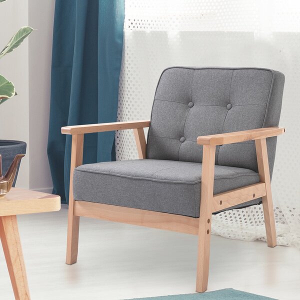 HOMCOM Samostatné Křeslo Lounge s Čalouněním a Dřevěným Rámem, Lněné Šedé 64,5 x 70 x 74 cm | Aosom