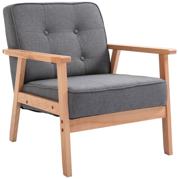 HOMCOM Samostatné Křeslo Lounge s Čalouněním a Dřevěným Rámem, Lněné Šedé 64,5 x 70 x 74 cm | Aosom