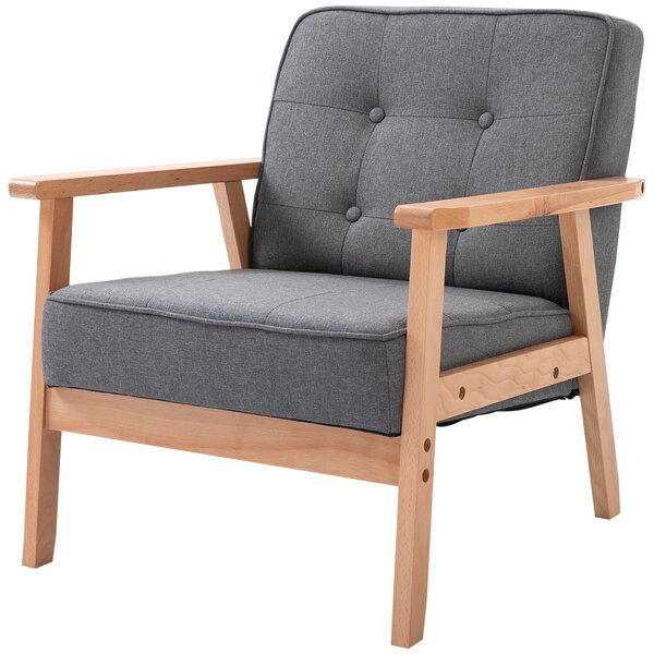 HOMCOM Samostatné Křeslo Lounge s Čalouněním a Dřevěným Rámem, Lněné Šedé 64,5 x 70 x 74 cm | Aosom
