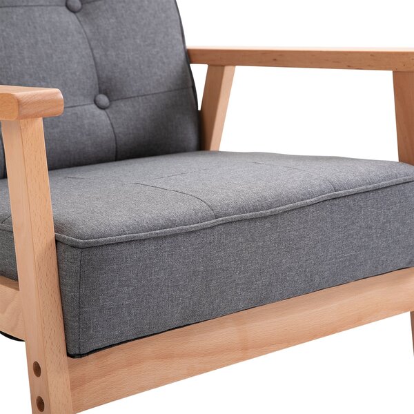 HOMCOM Samostatné Křeslo Lounge s Čalouněním a Dřevěným Rámem, Lněné Šedé 64,5 x 70 x 74 cm | Aosom