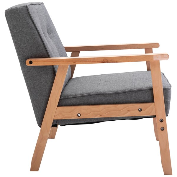 HOMCOM Samostatné Křeslo Lounge s Čalouněním a Dřevěným Rámem, Lněné Šedé 64,5 x 70 x 74 cm | Aosom