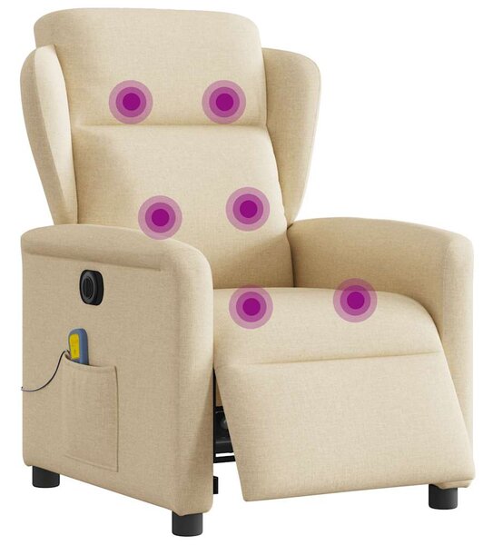 Elektrické masážní polohovací křeslo krémové textil 3303132