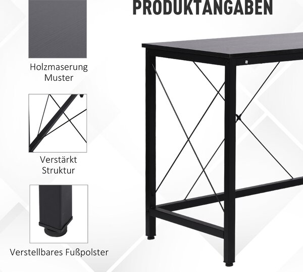 HOMCOM Počítačový Stolek Rohový Stolek L-Shape MDF Černý 150 x 150 x 76 cm | Aosom