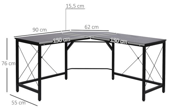 HOMCOM Počítačový Stolek Rohový Stolek L-Shape MDF Černý 150 x 150 x 76 cm | Aosom