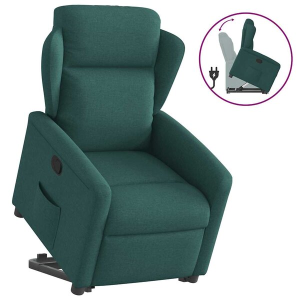 Zvedací polohovací křeslo tmavě zelené textil 3303140