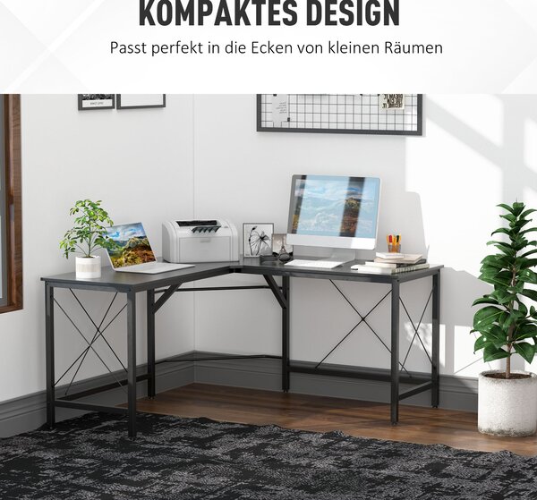 HOMCOM Počítačový Stolek Rohový Stolek L-Shape MDF Černý 150 x 150 x 76 cm | Aosom