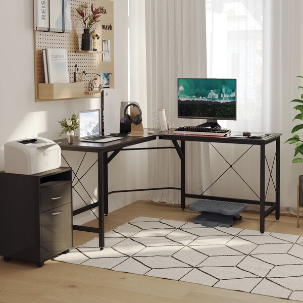 HOMCOM Počítačový Stolek Rohový Stolek L-Shape MDF Černý 150 x 150 x 76 cm | Aosom