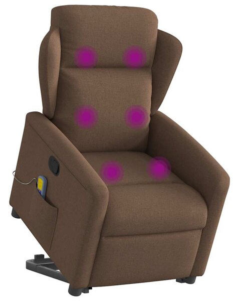 Zvedací masážní polohovací křeslo hnědé textil 3303148