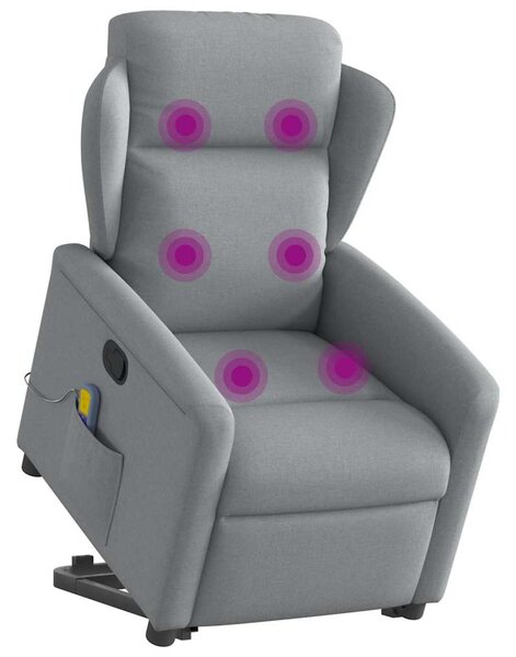 Zvedací masážní polohovací křeslo světle šedé textil 3303144