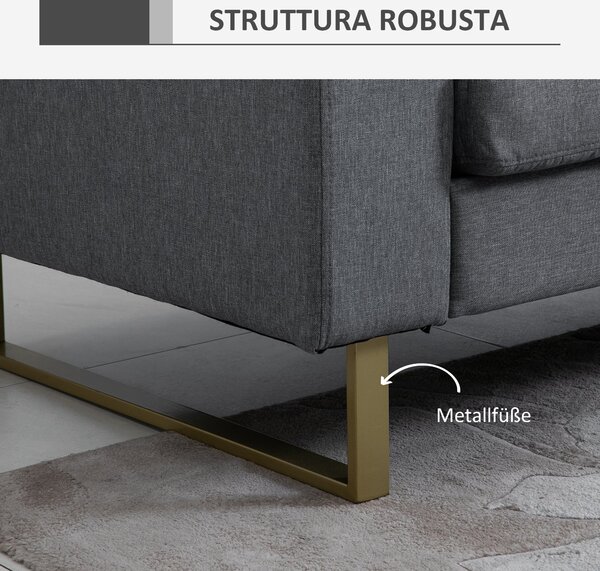 HOMCOM Třísedadlová pohovka - Textilní pohovka se třemi polštáři a opěrkami, vzhled lnu, pro ložnici 200 x 82 x 78 cm Tmavě šedá | Aosom