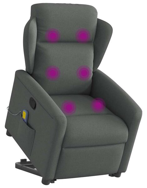 Zvedací masážní polohovací křeslo tmavě šedé textil 3303145