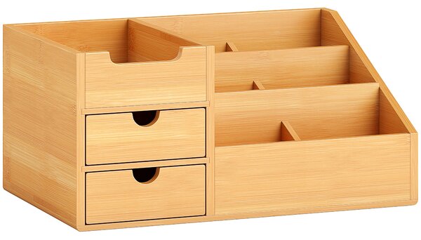 HOMCOM Organizér na stůl s úložným boxem 2 zásuvky Přírodní L33 x Š20.5 x V15.5 cm | Aosom