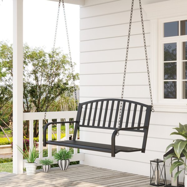 Závěsná lavice Outsunny pro 2 osoby - Zahradní houpačka - Hollywoodská houpačka s řetězy - Metalická černá 127 x 60 x 53 cm | Aosom