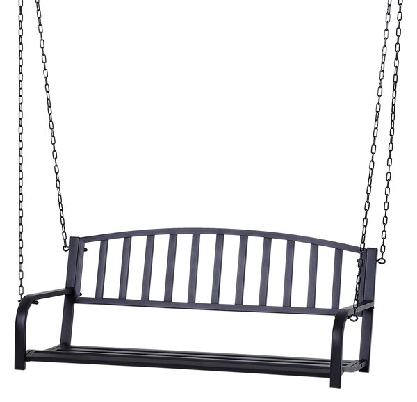 Závěsná lavice Outsunny pro 2 osoby - Zahradní houpačka - Hollywoodská houpačka s řetězy - Metalická černá 127 x 60 x 53 cm | Aosom