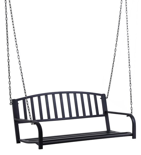 Závěsná lavice Outsunny pro 2 osoby - Zahradní houpačka - Hollywoodská houpačka s řetězy - Metalická černá 127 x 60 x 53 cm | Aosom