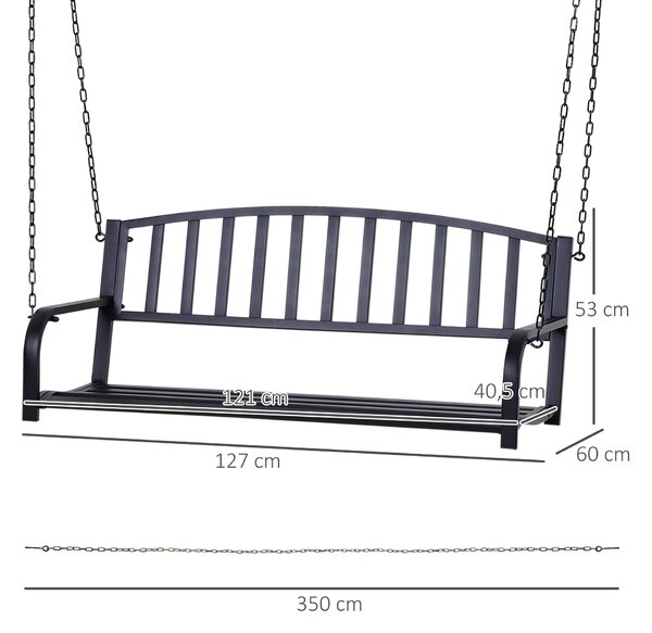 Závěsná lavice Outsunny pro 2 osoby - Zahradní houpačka - Hollywoodská houpačka s řetězy - Metalická černá 127 x 60 x 53 cm | Aosom