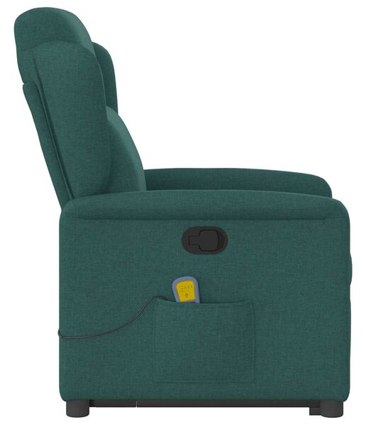 Zvedací masážní polohovací křeslo tmavě zelené textil 3303150