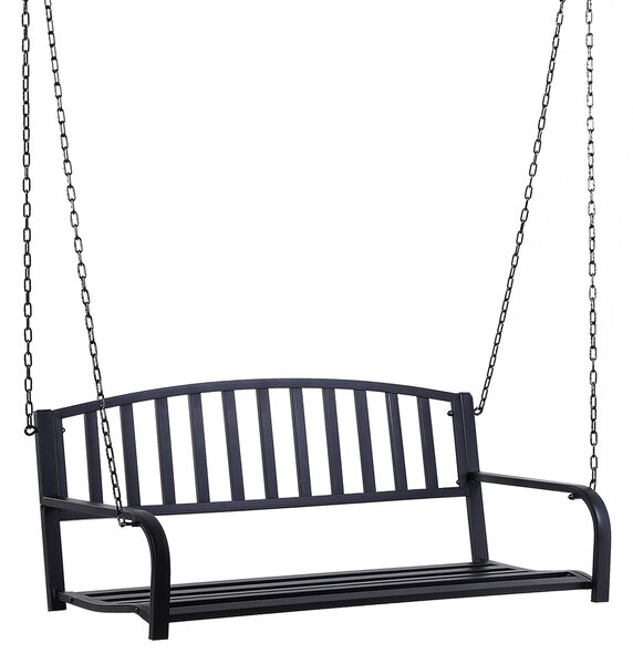 Závěsná lavice Outsunny pro 2 osoby - Zahradní houpačka - Hollywoodská houpačka s řetězy - Metalická černá 127 x 60 x 53 cm | Aosom