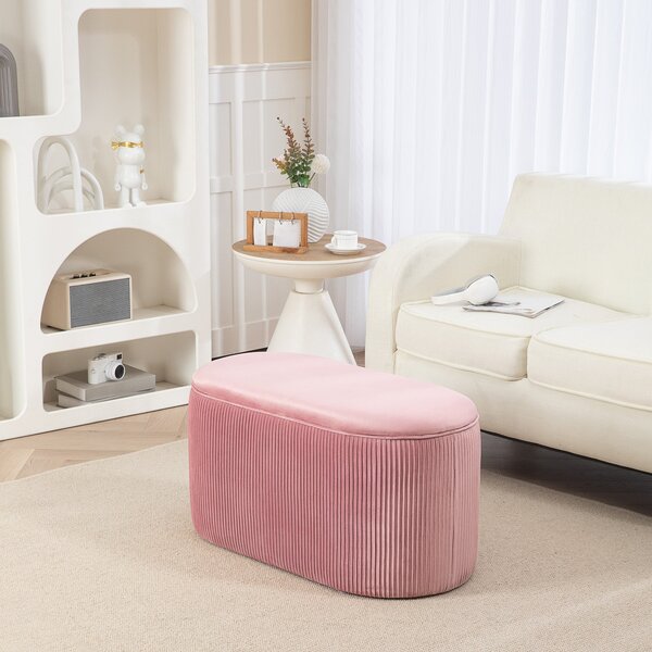 Čalouněná lavice HOMCOM se storage boxem pro obývací pokoj, francouzský styl, sametová elegantní růžová 81 x 40 x 41 cm | Aosom