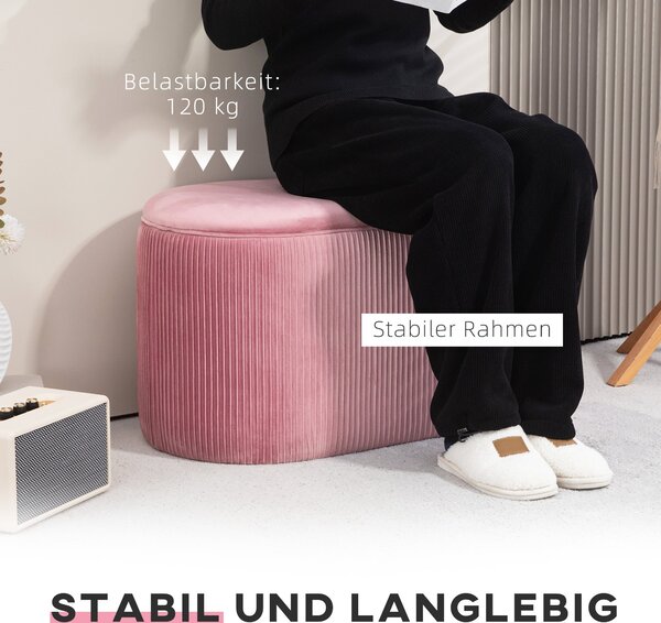 Čalouněná lavice HOMCOM se storage boxem pro obývací pokoj, francouzský styl, sametová elegantní růžová 81 x 40 x 41 cm | Aosom