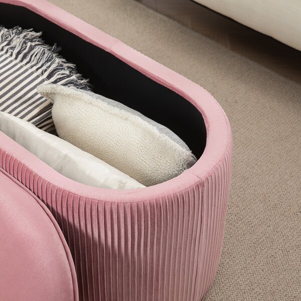 Čalouněná lavice HOMCOM se storage boxem pro obývací pokoj, francouzský styl, sametová elegantní růžová 81 x 40 x 41 cm | Aosom