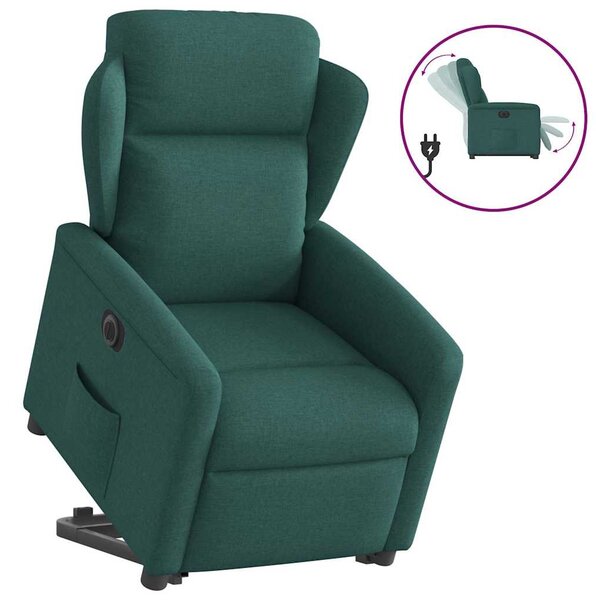 Elektrické zvedací polohovací křeslo tmavě zelené textil 3303160