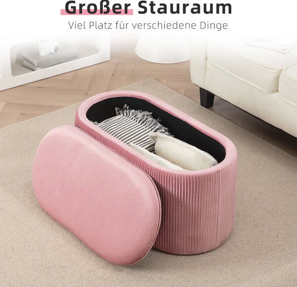 Čalouněná lavice HOMCOM se storage boxem pro obývací pokoj, francouzský styl, sametová elegantní růžová 81 x 40 x 41 cm | Aosom