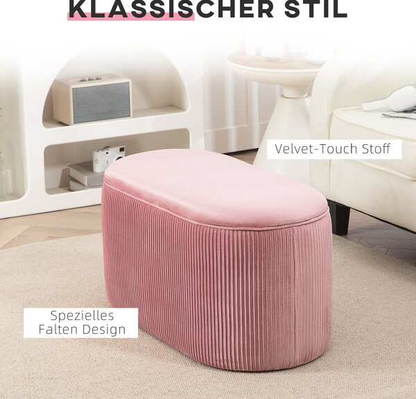 Čalouněná lavice HOMCOM se storage boxem pro obývací pokoj, francouzský styl, sametová elegantní růžová 81 x 40 x 41 cm | Aosom
