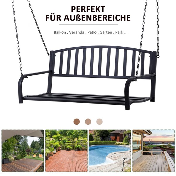 Závěsná lavice Outsunny pro 2 osoby - Zahradní houpačka - Hollywoodská houpačka s řetězy - Metalická černá 127 x 60 x 53 cm | Aosom