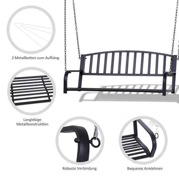 Závěsná lavice Outsunny pro 2 osoby - Zahradní houpačka - Hollywoodská houpačka s řetězy - Metalická černá 127 x 60 x 53 cm | Aosom