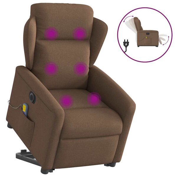 Elektrické zvedací masážní polohovací křeslo hnědé textil 3303168