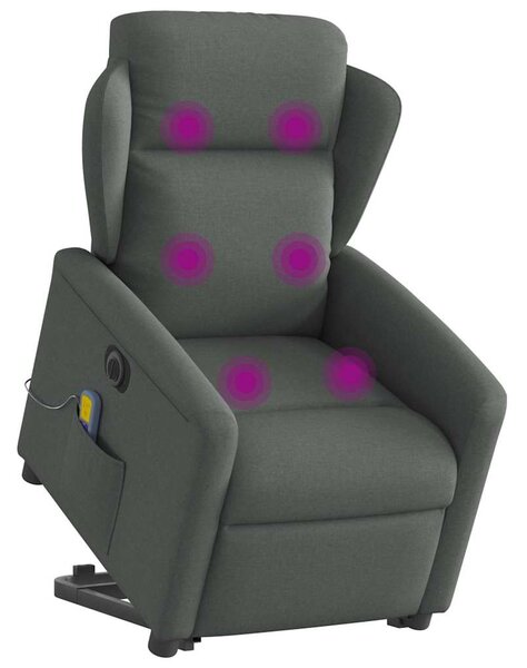 Elektrické zvedací masážní polohovací křeslo tmavě šedé textil 3303165