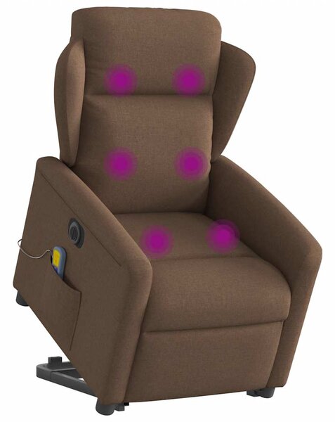 Elektrické zvedací masážní polohovací křeslo hnědé textil 3303168