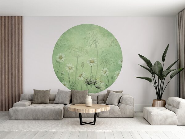 FUGU Kruhová Dekorace Zelené kopretiny – Dazzling Daisies Green Rozměr: kruh 40 cm