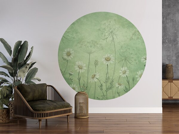 FUGU Kruhová Dekorace Zelené kopretiny – Dazzling Daisies Green Rozměr: kruh 40 cm