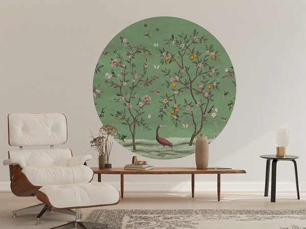 FUGU Kruhová tapeta Citronovník chinoiserie – Lemon Tree Chinoiserie Green Rozměr: kruh 40 cm
