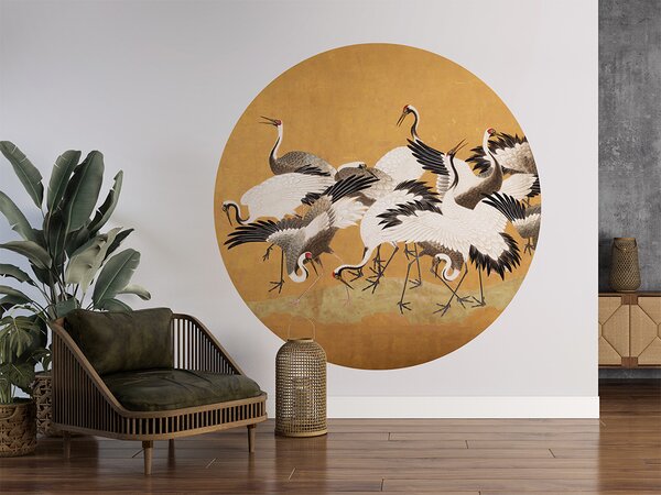 FUGU Kruhová tapeta Tančící jeřábi – Crane Birds Rozměr: kruh 40 cm