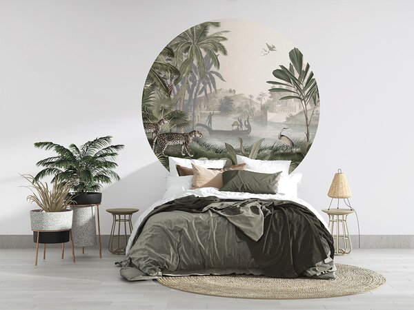 FUGU Kruhová tapeta Džungle s leopardem – Leopard Landscape Green Rozměr: kruh 40 cm