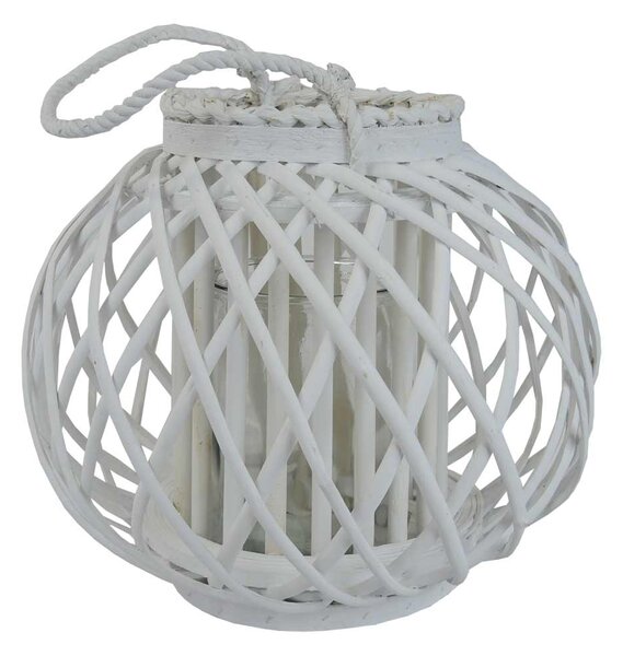 Lucerna bílá 24 cm ratan + sklo