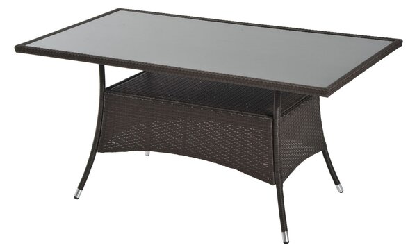 Outsunny Zahradní Stůl Skleněný Jídelní Stůl Zahradní Nábytek, Ratan + Bezpečnostní Sklo, Hnědá + Černá, 150x85x74cm | Aosom