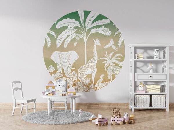 FUGU Samolepicí kruh Safari zvířata zelená obloha – Monochrome Jungle Green Sky Rozměr: kruh 40 cm