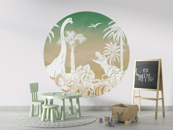 FUGU Samolepicí kruh Dinosauři zelená obloha – Monochrome Dino Green Sky Rozměr: kruh 40 cm