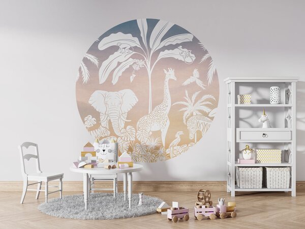 FUGU Kruhová dekorace safari zvířata růžovo-béžová – Monochrome Jungle Pink Sky Rozměr: kruh 40 cm