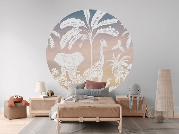 FUGU Kruhová dekorace safari zvířata růžovo-béžová – Monochrome Jungle Pink Sky Rozměr: kruh 40 cm