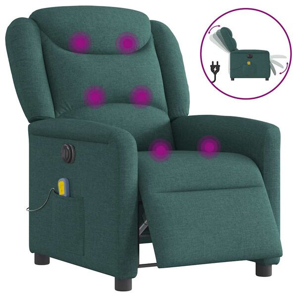 Elektrické masážní polohovací křeslo tmavě zelené textil 3303190