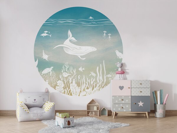 FUGU Kruhová dekorace oceán velryba modro-zelená – Monochrome Sea Aqua Blue Rozměr: kruh 40 cm