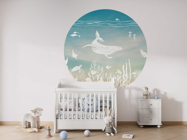 FUGU Kruhová dekorace oceán velryba modro-zelená – Monochrome Sea Aqua Blue Rozměr: kruh 40 cm