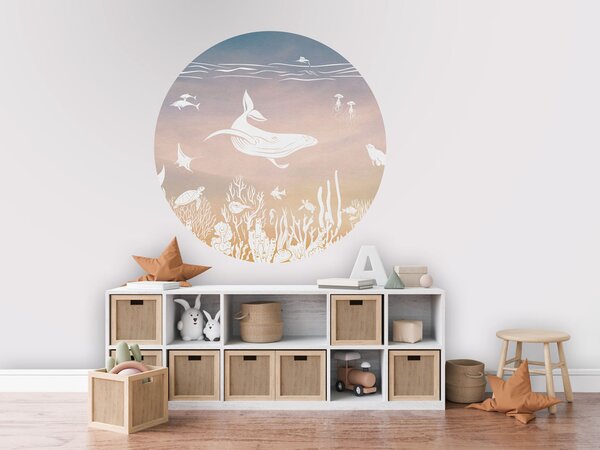 FUGU Kruhová dekorace oceán velryba modro-růžová – Monochrome Sea Aqua Pink Rozměr: kruh 40 cm