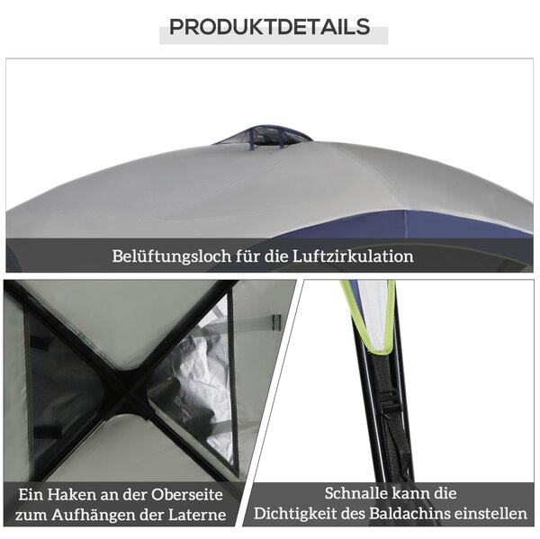 Altán Outsunny pro zahradu, zahradní stan, párty stan, sluneční ochrana, weatherproof kovový rám + polyester, krémově bílá + modrá, 4 x 4 x 2,5 m | Ao