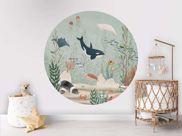 FUGU Kruhová tapeta Podmořský svět s velrybou – Kelp Forest Rozměr: kruh 40 cm